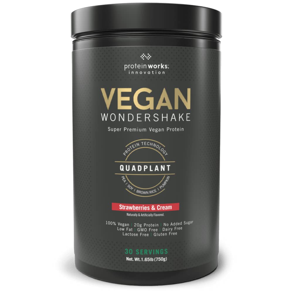 Protein Works - Vegan Wondershake Budd124; Vegan Protein Shake 124; Super Glat, Amazing Smag Budd124; 30 Servering Budding124; Jordbær & Cream