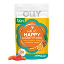 OLLY Hello Happy Gummy Worms, Mood Balance Support, D-vitamin, safran, Voksen Chewable Supplement, Gluten Free, Tropical Zing - 90 Greve