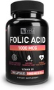 Folinsyre tillæg: 124; 1.000 mcg per servering, 200 kapsler; Support Heart Health, Prenatal Support Supplement: 124; Non- GMO, 3. part testet