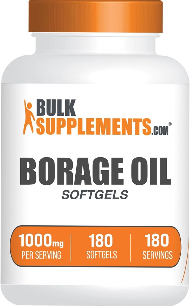 Bulkadditions.com Borage Oil Softels - Gamma Linolensyre tillæg, Borage Oil Supplements, Borage Oil 1000mg - Gluten Free, 1 Softgel per Serving, 180 Greve (Pack of 1)