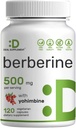Berberine Supplement med Yohimbine, 500mg Per Serving, 120 Veggie Kapsler - Root & Bark Ekstrakter - Høj Absorption Hydrochlorid HCl Forms - Non- GMO, Vegan