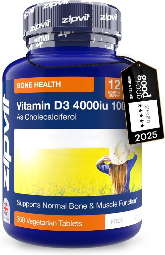 Zipvit Vitamin D3 400miu x 360 tabletter - høj styrke D-vitamin 124; Understøtter Bone & Muscle Funktion - vedligeholder immunsystemet