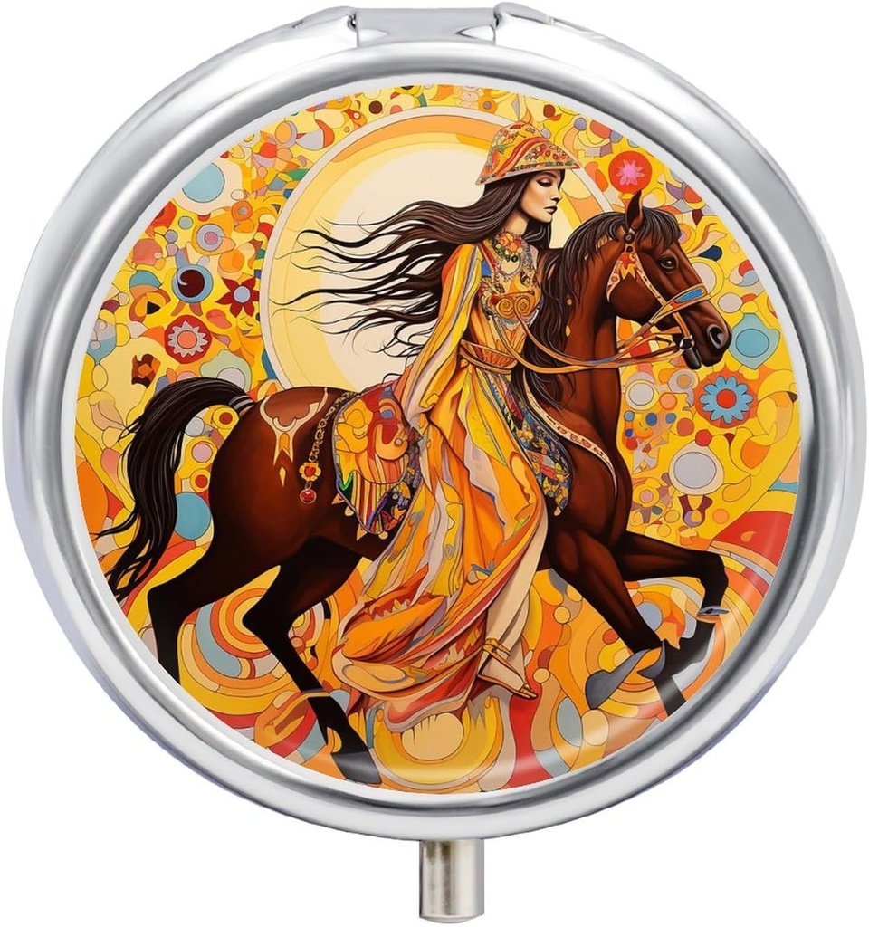 3 Compartment Pill Box Pill Containe Woman Riding Horse Pillbox Case for Travel Small Pill Case Pill Organizer for Vitamins Fish Oil Box Supplement Box