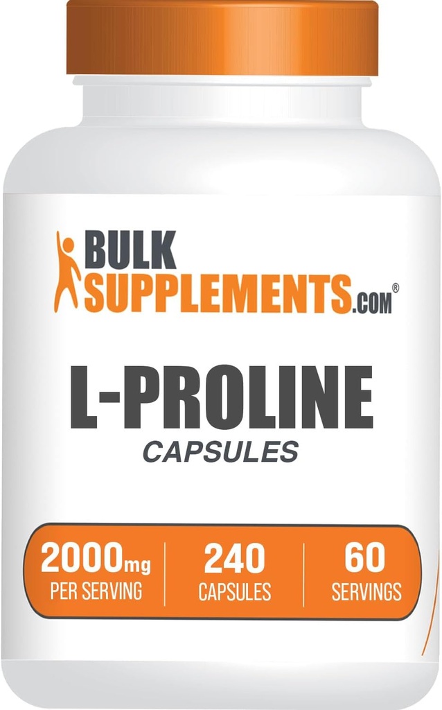 BulkSupplements.com L- Proline Kapsler - Aminosyretilskud, L- Proline 2000mg, Proline Kosttilskud - Gluten Free, 4 Kapsler per servering, 240 Tæl (pakke med 1)