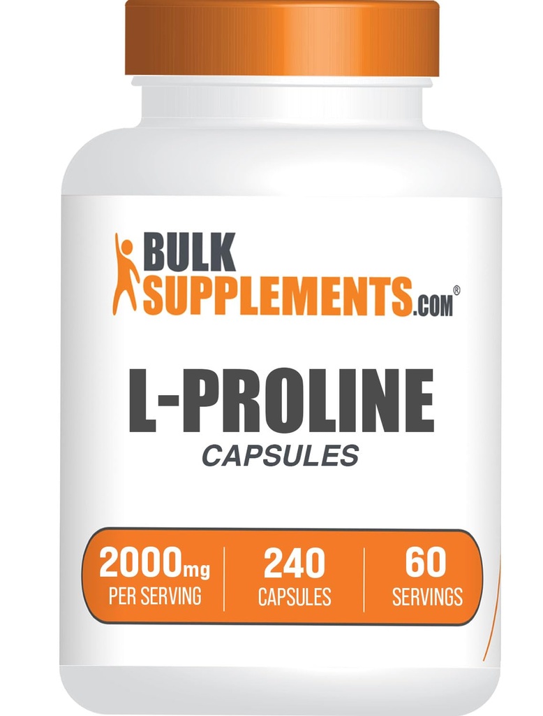 BulkSupplements.com L- Proline Kapsler - Aminosyretilskud, L- Proline 2000mg, Proline Kosttilskud - Gluten Free, 4 Kapsler per servering, 240 Tæl (pakke med 1)