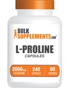BulkSupplements.com L-Proline Capsules - Amino Acid Supplement, L-Proline 2000mg, Proline Supplements - Gluten Free, 4 Capsules per Serving, 240 Count (Pack of 1)