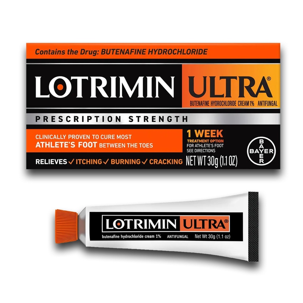 Lotrimin Ultra 1 Uge Atlete 's Foot Treatment, Prescription Strength Butenafine Hydrochlorid 1%, Cures Most Atlete' s Foot between Toes, Cream, 1.1 Oz