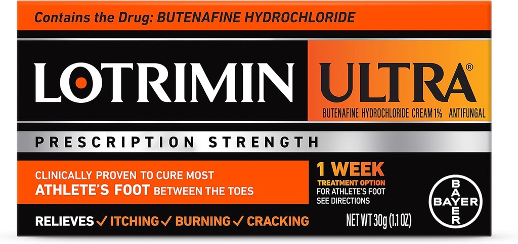 Lotrimin Ultra 1 Uge Atlete 's Foot Treatment, Prescription Strength Butenafine Hydrochlorid 1%, Cures Most Atlete' s Foot between Toes, Cream, 1.1 Oz