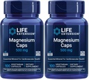 Life Extension Magnesium Caps, 500 mg, Magnesium Oxide, Citrat, Succinat, Heart Health, Sunde Knogler, Metabolisme Support, 100 Vegetariske Kapsler (pakke med 2)