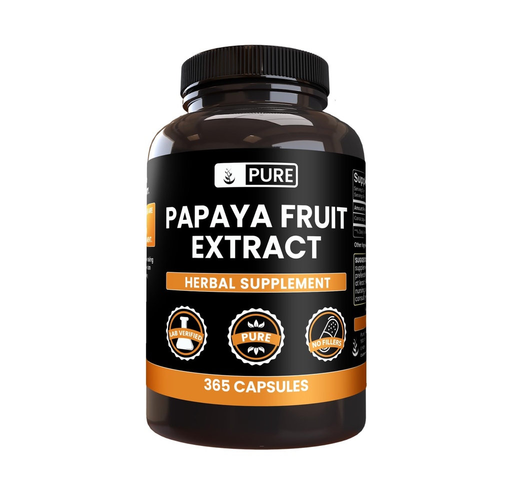 PURE ORIGINAL INGREDIENSER Papaya ekstrakt (365 kapsler) Ingen Magnesium eller ris Fyldere, Altid Ren, Lab Verified