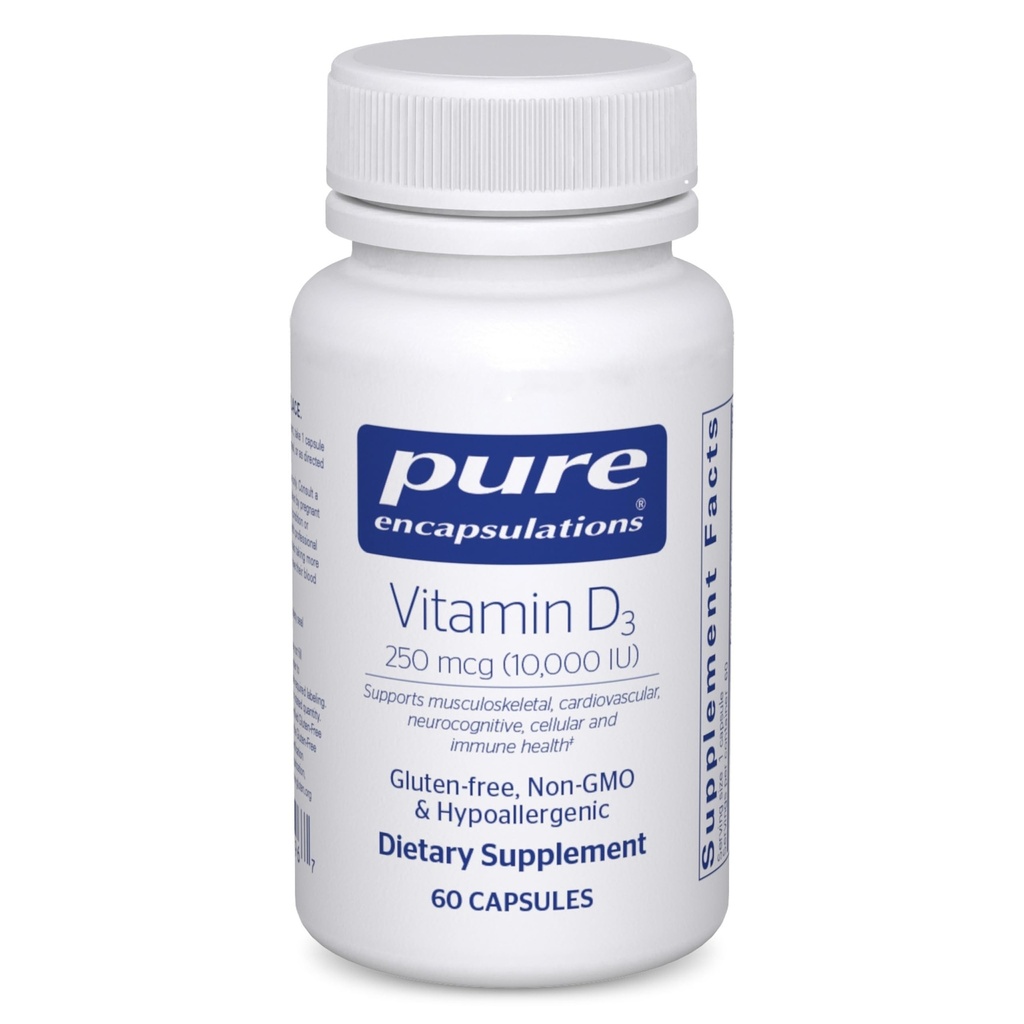Ren indkapsling D3- vitamin 250 mcg (10. 000 IE) - supplement til støtteben, fælles, bryst, hjerte, kolon og immunforsvar - med Premium D - 60 kapsler