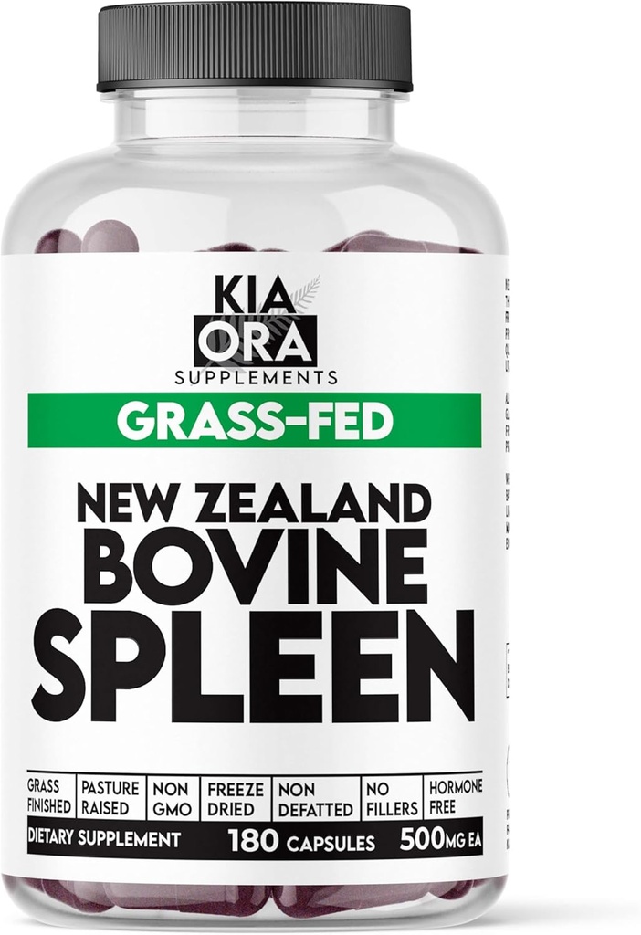 Græs Fed Bovine milt Supplement Note 124; Frysetørret, tørret milt Glandulær - Understøtter immunfunktion & blodsundhed - Ancestrale orgel kapsler - 180ct