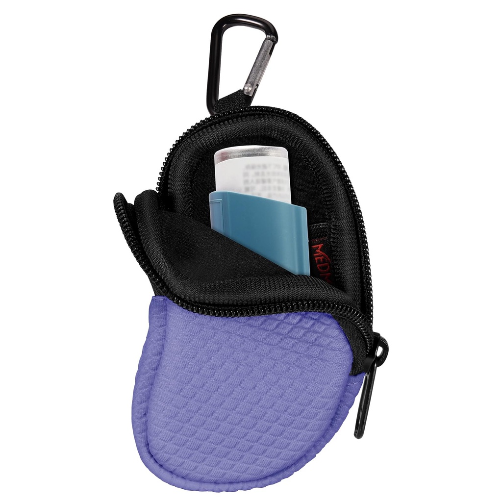Neopren Astma Inhaler Holder, Beskyttende Portable Travel Handy Holster, Letvægts bæretaske med Carabiner Clip og Mesh Pocket Inside, Inhaler Ikke inkluderet (kun sagen) (Violet)