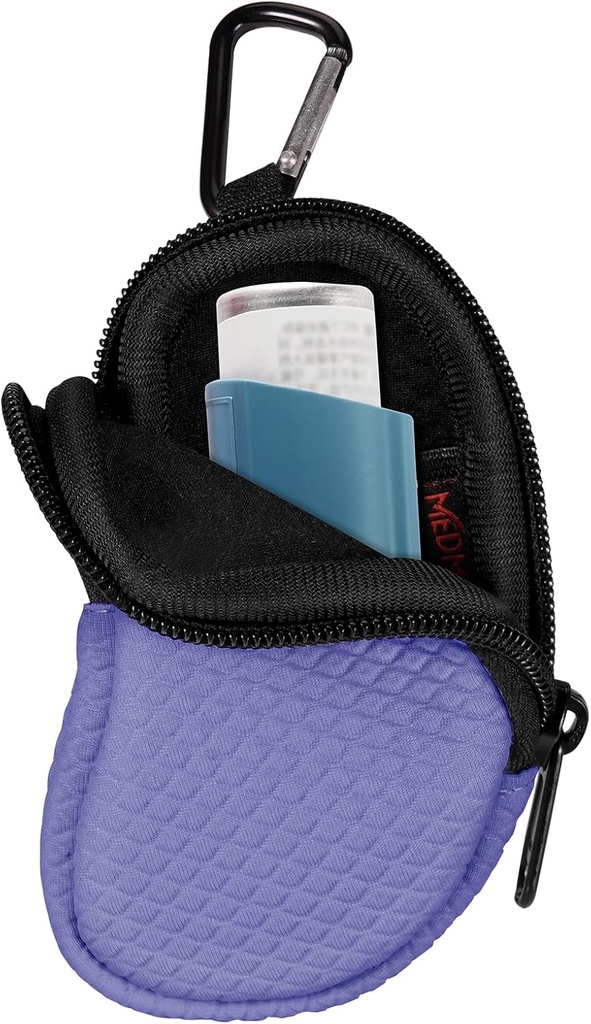 Neopren Astma Inhaler Holder, Beskyttende Portable Travel Handy Holster, Letvægts bæretaske med Carabiner Clip og Mesh Pocket Inside, Inhaler Ikke inkluderet (kun sagen) (Violet)