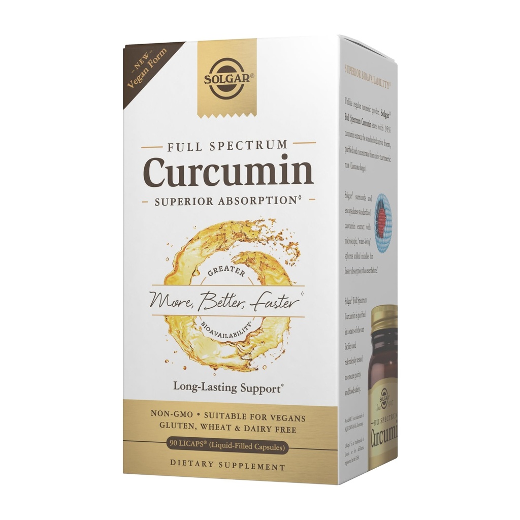Solgar Full Spectrum Curcumin - 90 LiCaps - Superior Absorption - Brain, Joint & immunforsvar - Non- GMO, Vegan, Gluten Free, Dairy Free - 90 Servering
