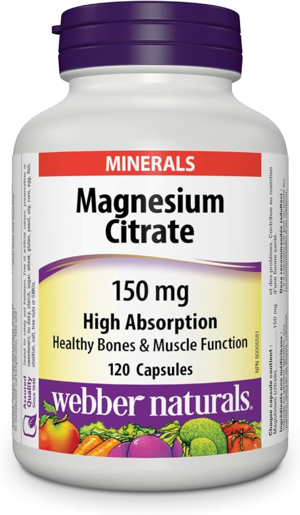 Webber Natural Magnesium Citrater Høj Absorption 150 mg 120 Kapsler