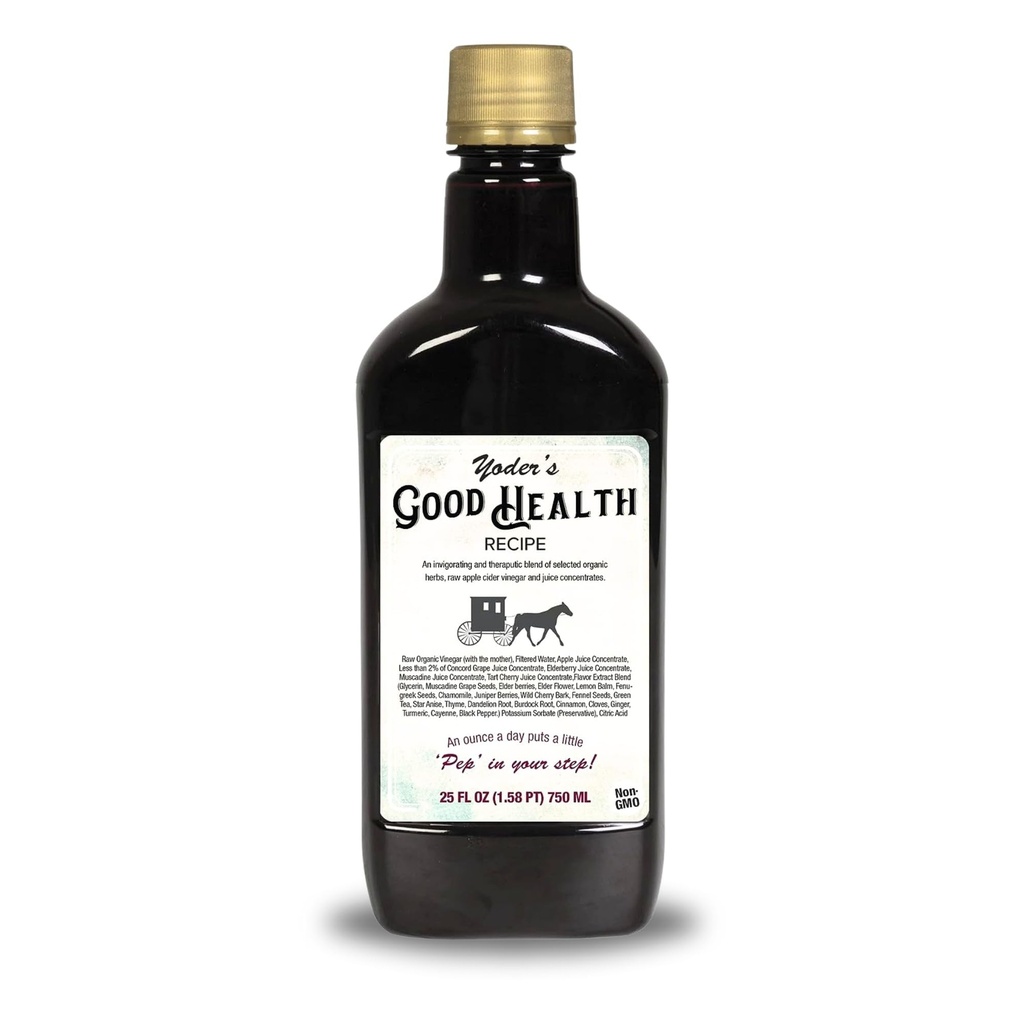 Yoder 's Good Health opskrift Apple Cider Vinegar Liquid Complex, 25 oz, Amish Harvest Herbal Tonic med Elderberry Juice, Organic Wildcrafted Urts, Raw afgiftende antioxidanter
