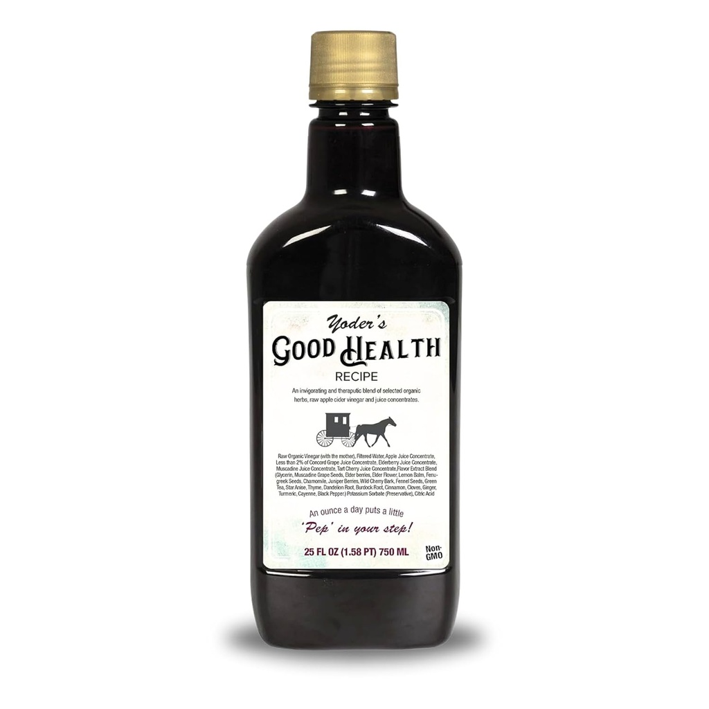 Yoder 's Good Health opskrift Apple Cider Vinegar Liquid Complex, 25 oz, Amish Harvest Herbal Tonic med Elderberry Juice, Organic Wildcrafted Urts, Raw afgiftende antioxidanter
