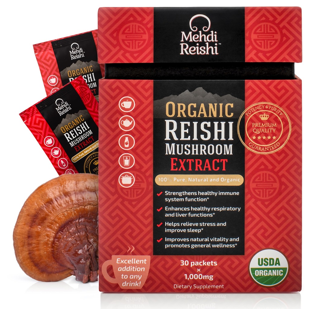 Organic Reishi Mushroom Extract Fruiting- Body Powder 35% Beta Glucan - 100% Pure, Premium og Organic -30 Services- Ganoderma Lucidum, Lingzhi, Tea