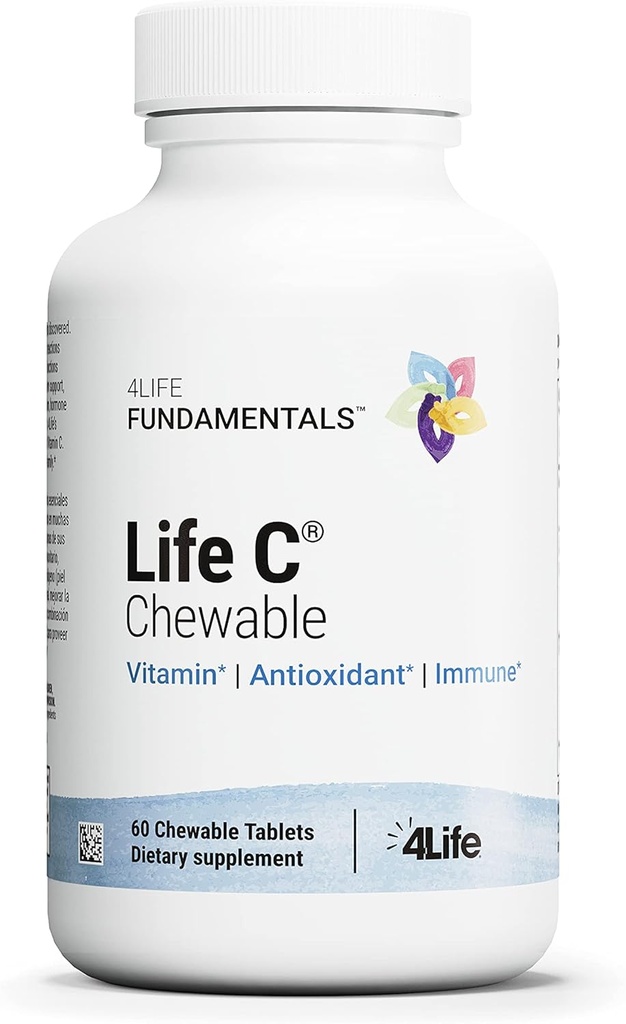 4Life Life C - 7 aktive former for C-vitamin til immunforsvar, næringsstofabsorption og fordele - Citrus Flavor - 60 tyggetabletter
