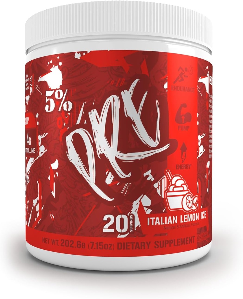 5% Nutrition Code Red Series Pre Workout Powder for Mænd & Kvinder; Energi, Power, Protein Syntese & Focus; 124; 300mg Koffein, L- Citrullin, Glycerol, Taurine, Alpha GPC, Huperzin (italiensk Lemon Ice)