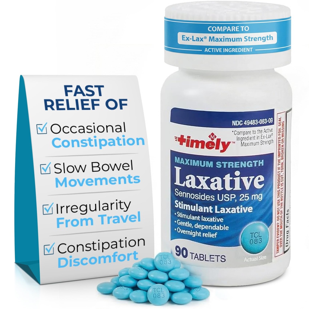 TIME-CAP LABS, INC. Tidligt - Max Laxatives - 90 Maximum Strength Tablets - 25mg Sennosides Laxatic - Lejlighedsvis Obstipation Relief, Bedste Laxatives for Constipment Fast Active