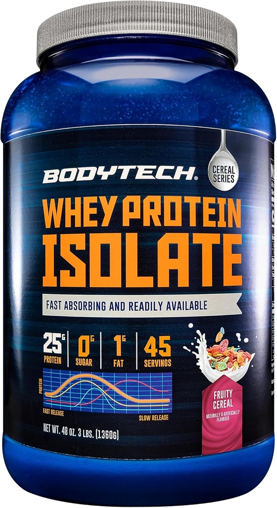 BODYTECH Whey Protein Isolate Powder - Fruity Cereal (3 lbs. / 46 Servering)