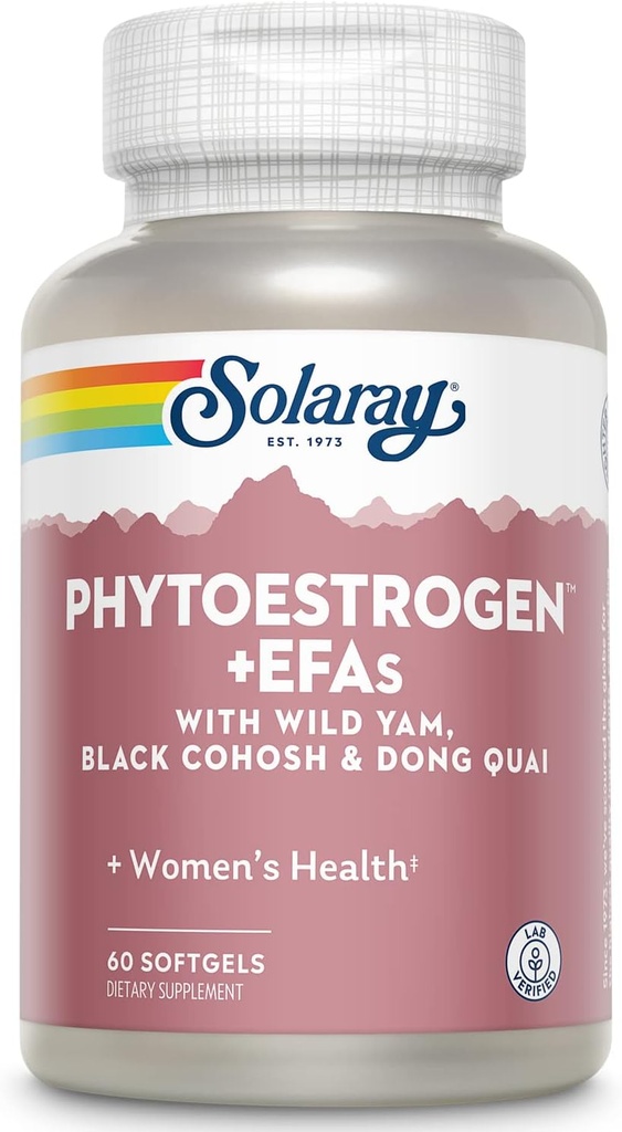 SOLARAY PhytoEstrogen Plus EFAs Menopause Support | Wild Yam, Black Cohosh, Evening Primrose & Borage | 60ct, 30 Serv.