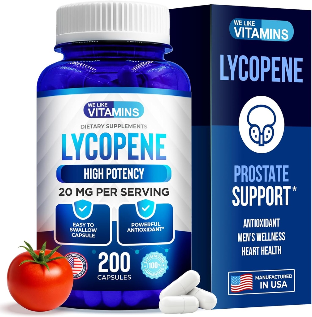Vi kan lide Vitaminer Lycopene Kosttilskud til mænd - Lycopene 20mg Per Serving - 200 kapsler - Super Antioxidant som hjælper support immunsystem og prostata sundhed