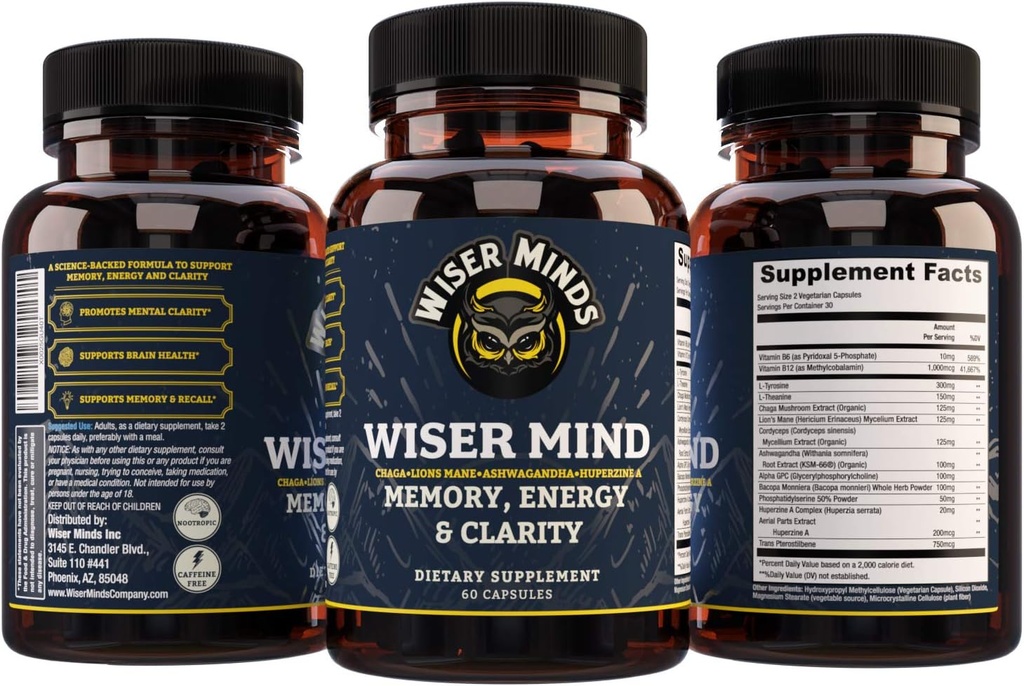Nootropide 124; Hukommelse, Fokus, Mental Clarity Support 124; Lions Mane Ashwagandha