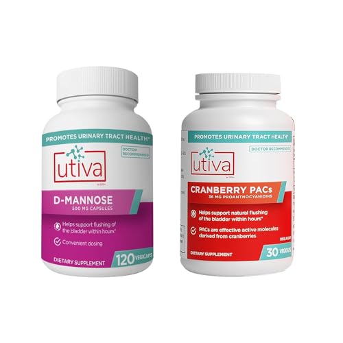 20% Bundle Utiva Tranebær PAC 30 Vegi Kapsler Tranebær Supplement for Urinary Tract Sundhed for kvinder og mænd + Utiva D- Mannose 500mg 120 Kapsler naturligt Flush Blogen og Urinary Tract