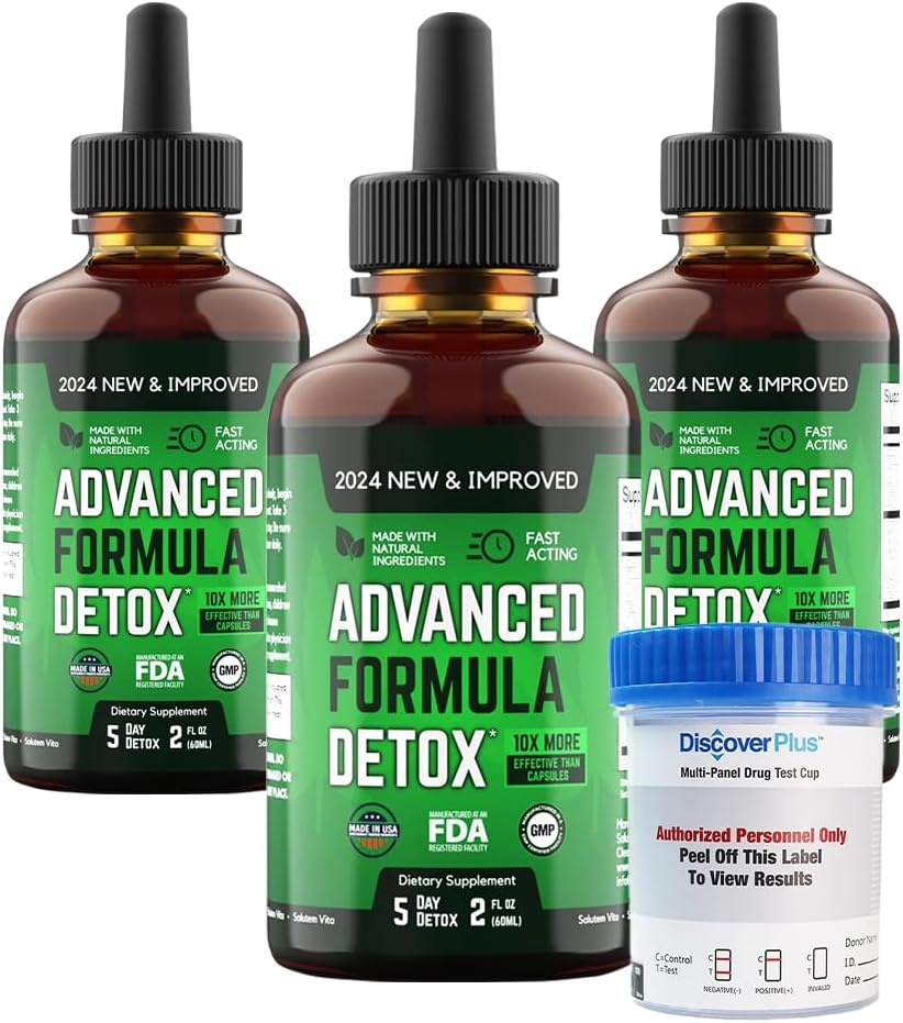Salutem Vita ™ Liquid Advanced Formel Detox - Detox Kit med Test Cup: Flydende Kosttilskud til Total Body Cleanse - Supplement for Toxin Removal - 3 Pack - 2 Fl Oz (20 Servere)
