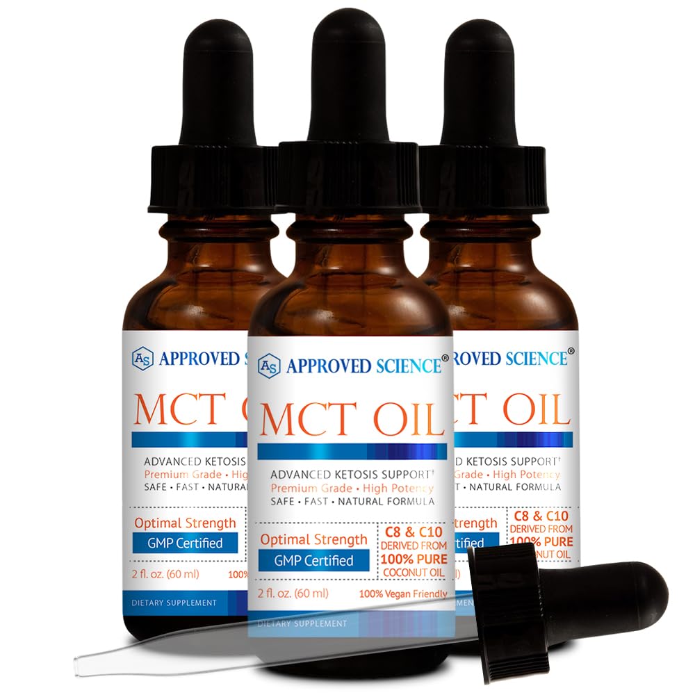 Godkendte Science ® MCT Oil - Pure Medium- Chain triglycerid (MCT) Olie udvundet af kokosnødder med caprilsyre (C8) og caprilsyre (C10) - Vegan, 60 ml - Pakning med 3