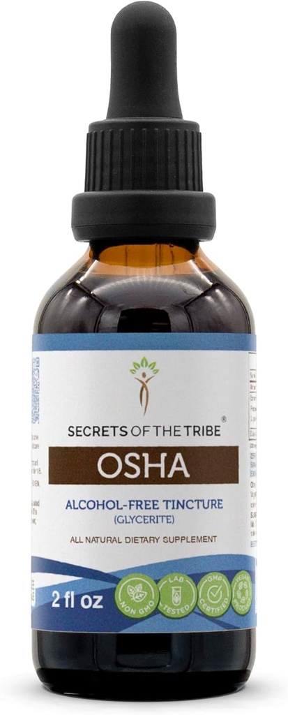 Secrets of the Tribe OSHA Tincture Alcohol- Free Extract, High- Potency Herbal Drops, Tincture Lavet af Responsible opdrættede OSHA Ligusticum porteri Respiratory System Health 2 oz