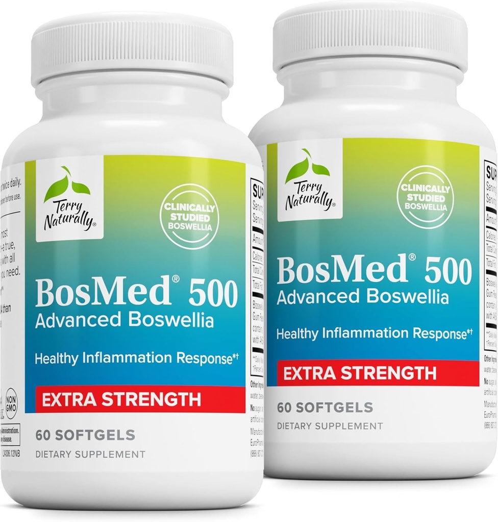 Terry Naturally BosMed 500 - Boswellia Serrata Extract Supplement - Dietary Supplement for Healthy Lung Support - Herbal Supplement Formula - 60 Softgels (Pack of 2)