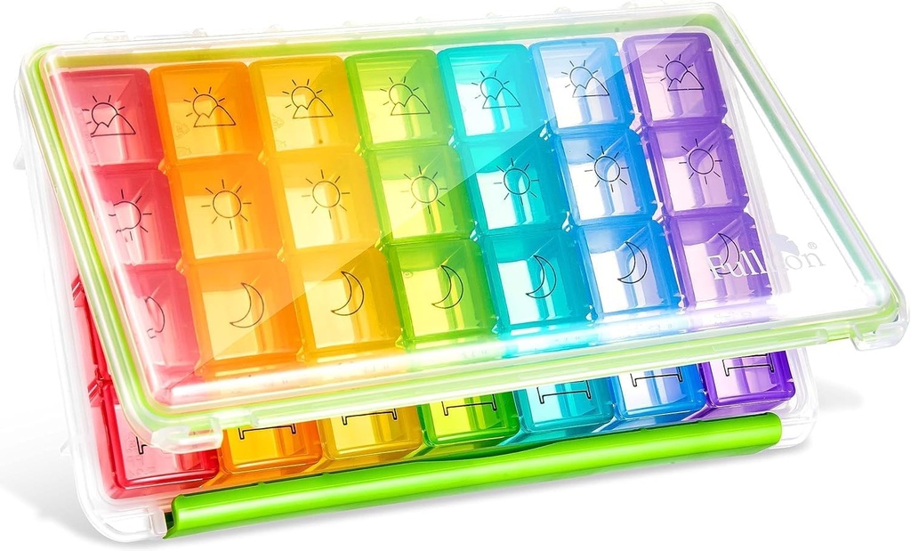 Fullicon Weekly Pill Organizer 4 gange om dagen, Pill Box 7 Dag for rejser, Fugtighed- Bevis Daily Pill Box Organizer, Stor Pill sag for medicin, Vitamin, Fish Oil, og tillæg (klar og grøn)