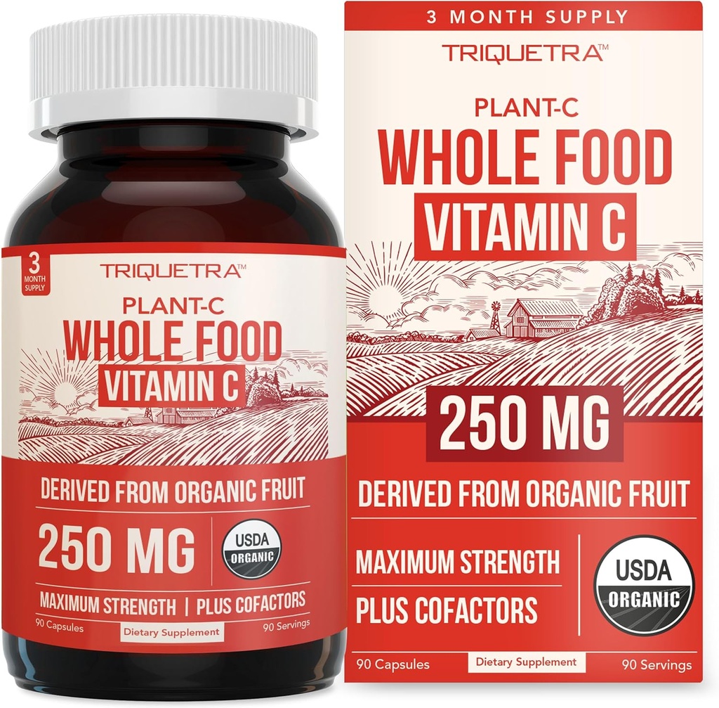 Økologisk C-vitamin 124; Hel Food Vitamin C fra frugt Plus Absorption Enhancing Cofaktors - Vegan, Forbedret biotilgængelighed - immunforsvar, Antioxidant, Total Sundhed (90 Servere)