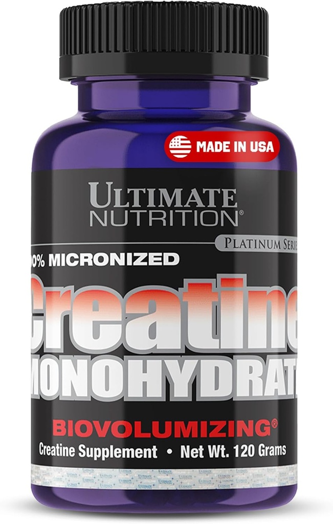 Ultimate Nutrition Unflavored Mikroniseret Creatin monohydrat pulver til mænd og kvinder, 120g - workout Performance Supplement for Muscle Growth & Strength Building - Keto- Friendly & Gluten- Free