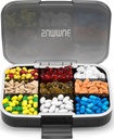 Large Pill Organizer, 9 Compartments Portable Travel Pill Box Case Moisture Proof, XL Pill Container Holder for Vitamins, Cod Liver Oil, Supplements, Medication (Black)