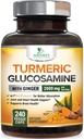 Gurkemeje Supplement 2000mg - 95% Curcuminoider med Glucosamin, Ginger & MSM, BioPerine Black Pepper til Bedste Absorption, Nature 's Vegan Joint Support, Non- GMO, Flasket i USA - 240 Kapsler