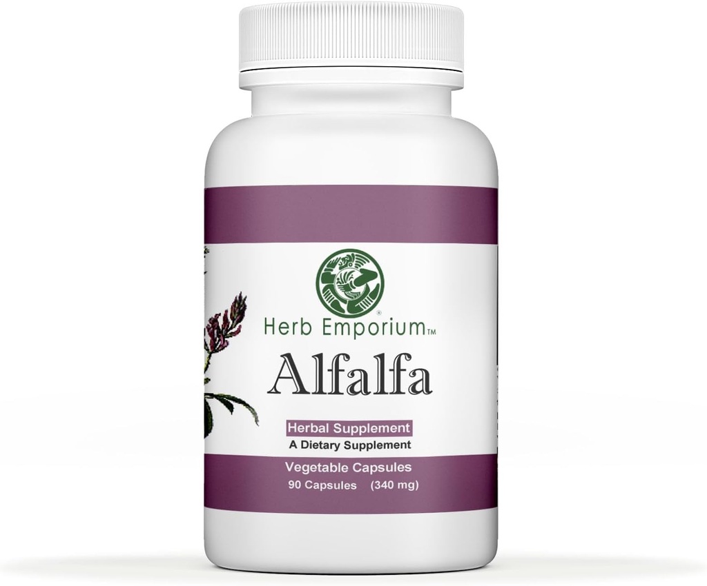 Herb Emporium Alfalfa (Medicago Sativa L, Alpalpa) Kapsler 90 Vegetabilske Kapsler (340 mg) Urtetilskud for sund fordøjelse (pakning med 1)