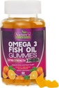 Omega 3 Fish Oil Gummies, Heart Sunde Omega 3 Gummy supplement med høj Absorption DHA & EPA, Ekstra styrke fælles & Brain Support, Lækker Orange Flavor Fish Oil Nature Vitamin - 60 Gummies