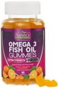 Omega 3 Fish Oil Gummies, Heart Sunde Omega 3 Gummy supplement med høj Absorption DHA & EPA, Ekstra styrke fælles & Brain Support, Lækker Orange Flavor Fish Oil Nature Vitamin - 60 Gummies