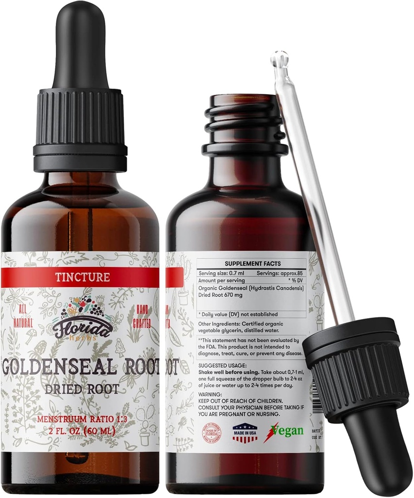 Goldenseal Tincture 2 oz - Økologisk urteudtræk af 124; Alkohol fri