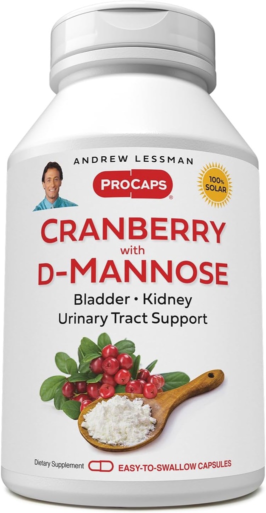 ANDREW LESSMAN Cranberry med D-Mannose - 30 kapsler - understøtter Bregen, Nyre og Urinary Tract sundhed. Høj potens Standardiseret Cranberry Koncentrat og D-Mannose. Let at synke kapsler