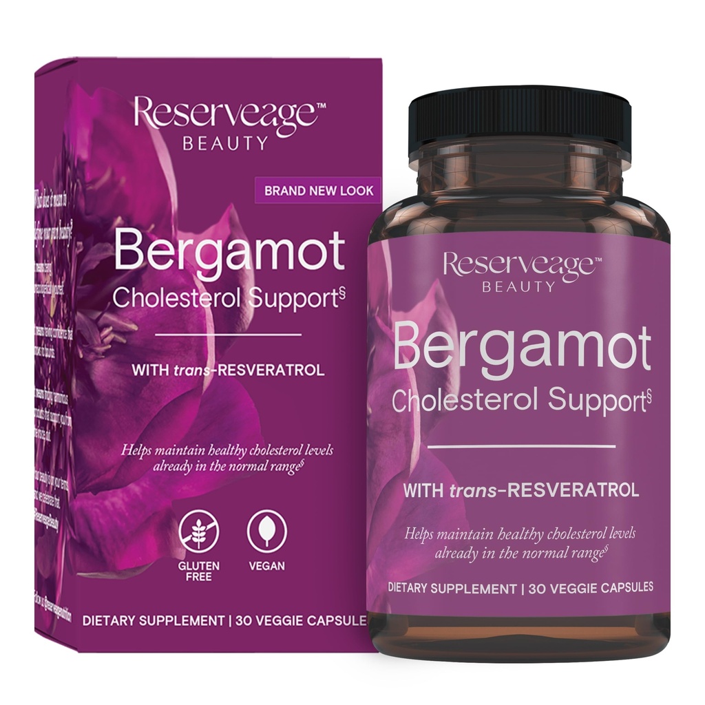 Reserveage Beauty Bergamot Cholesterol Support med Resveratrol - Antioxidant supplement til cardiovaskulær Support & Heart Health - Vegan & Non- GMO - 30 kapsler (30 Servere)