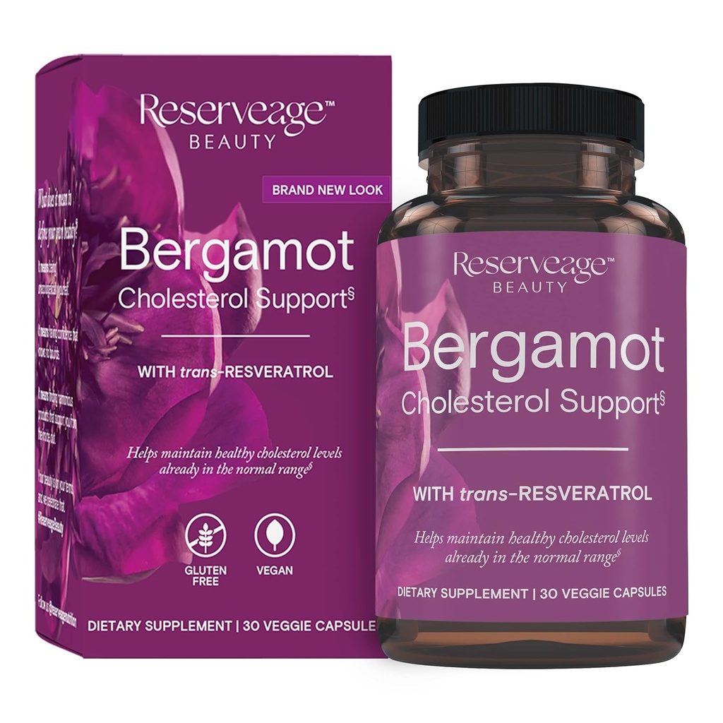 Reserveage Beauty Bergamot Cholesterol Support med Resveratrol - Antioxidant supplement til cardiovaskulær Support & Heart Health - Vegan & Non- GMO - 30 kapsler (30 Servere)