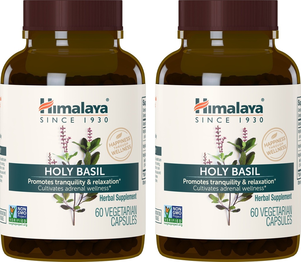 Himalaya Holy Basil, 60 Day Supply - Herbal Adrenal Support til Stress Relief, Afslapning, Energistøtte og Lejlighedsvis Søvnløshed - Vegan, Non- GMO, Gluten Free, 720 mg, 60 Kapsler, Pack of 2
