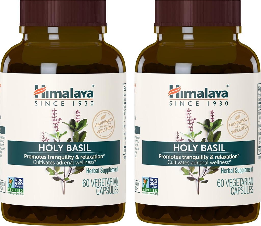 Himalaya Holy Basil, 60 Day Supply - Herbal Adrenal Support til Stress Relief, Afslapning, Energistøtte og Lejlighedsvis Søvnløshed - Vegan, Non- GMO, Gluten Free, 720 mg, 60 Kapsler, Pack of 2