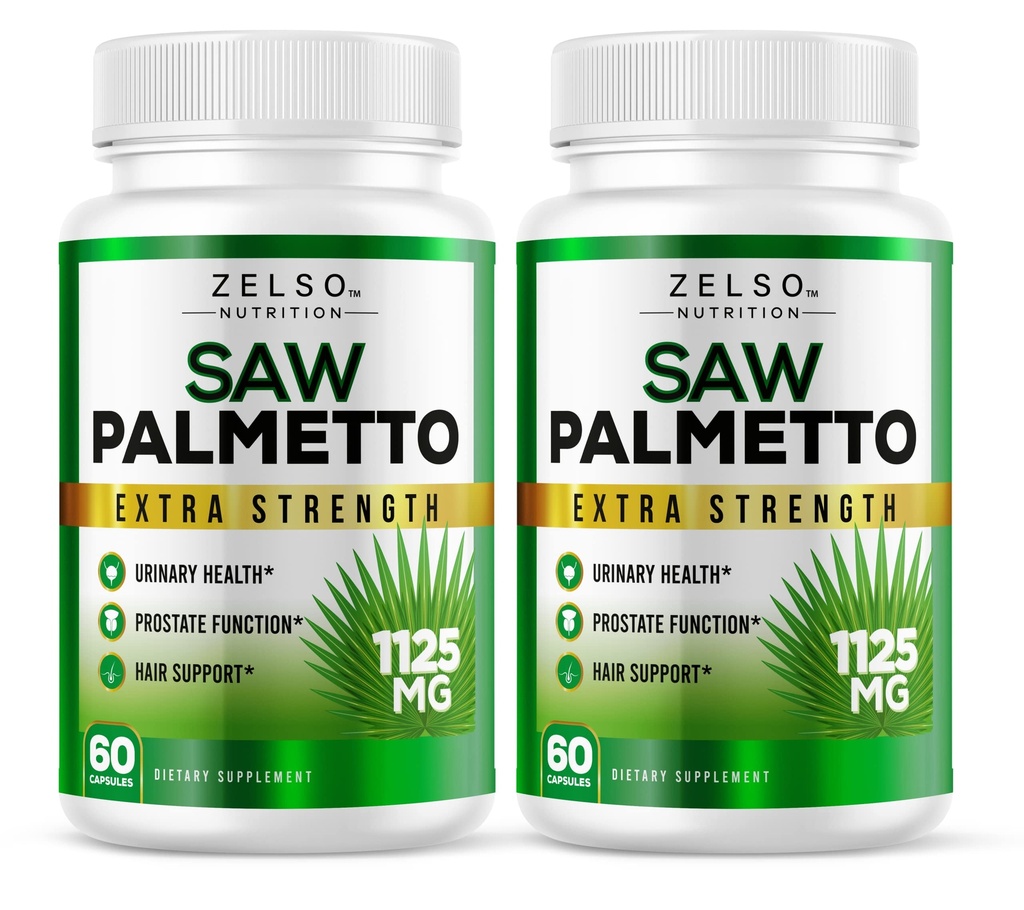 (2 Pack) Saw Palmetto Prostata Supplement for mænd, 3- in-1 Fordele, DHT Blocker Hårvækst og Beta Blocker, Urinary Health, Prostate Function Support, 2 Måned Supply